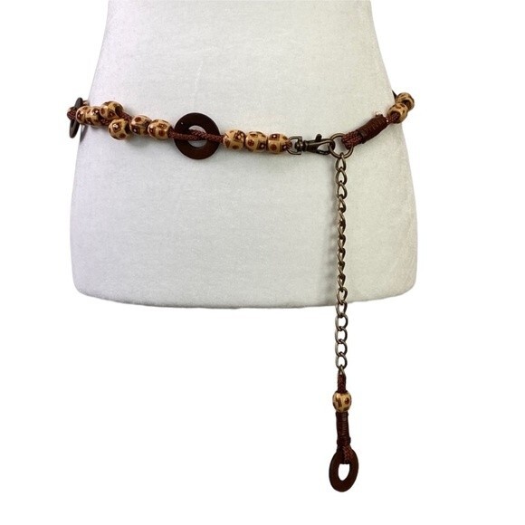 Belt Boho Wooden Bead Disc Chain Hippie Bronze Browns Tans Red Rope Adjustable - Picture 1 of 10